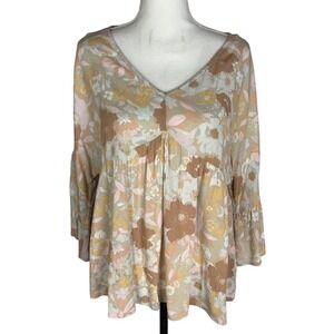 Andre by Unit Womens Size M‎ Floral Bell Sleeve Floral Blouse Rayon